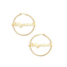 Hoop earrings with name, personalized, custom name hoops with gold, silver options from The M Jewelers. Customizable Silver Hoop Earrings, Personalized Everyday Hoop Jewelry, Personalized Sterling Silver Hoop Jewelry, Personalized Small Hoop Jewelry For Anniversary, Customizable Small Gold Hoop Earrings, Customizable Silver Hoop Earrings For Personalized Gift, Elegant Customizable Gold Hoop Earrings, Personalized Round Hoop Earrings For Everyday, Personalized Everyday Hoop Earrings