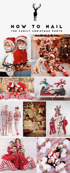 the family christmas photo collage includes santas, elves and other festive items