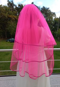 Hot Pink Veil, Bright Pink Wedding Dress, Pink Organza Tulle Fabric For Wedding, Pink Tulle Fabric For Wedding, Barbie Wedding Theme, Colorful Veils, Hot Pink Wedding Dress, Hot Pink Wedding Theme, Clown Wedding