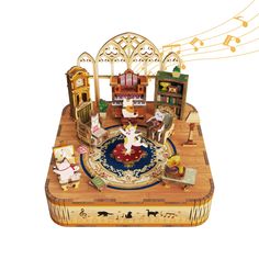 an elaborately decorated living room with musical notes