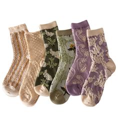 PRICES MAY VARY. Size: suitable for US Women 5 - 9 Material: mostly made up of cotton Care: Machine washable What's included: 6 pairs of cute floral socks of your choice! Great Christmas Gift: Cute and stylish floral patterns are perfect for your lovely one. Cute, comfy, and stylish women's socks in 6-pack. They are made up of 80% cotton, which secures their comfortability. Wearable for all seasons. The size is suitable for US women 5 - 9. Different color combinations are provided. They are mach Stockings With Boots, Cute Cottagecore, Crochet Shoes Pattern, Floral Socks, Crochet Ruffle, Winter Socks, Socks For Women, Crochet Shoes, Cute Socks