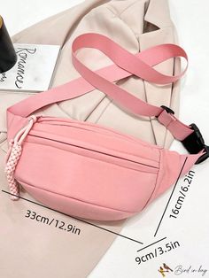 BirdinBag - Stylish Pink Zippered Fanny Pack - Sleek and Functional Medium Size Casual Pink Belt Bag With Zipper Closure, Trendy Large Capacity Belt Bag, Trendy Pink Belt Bag With Pockets, Casual Belt Bag For School, Large Capacity Casual Belt Bag, Pink Belt Bag With Pockets For Daily Use, Casual Pink Belt Bag For Everyday Use, Casual Pink Shoulder Belt Bag, Solid Belt Bag With Pockets For School