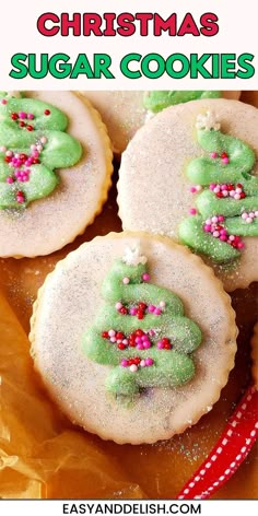 Close up of cut-out, decorated Christmas Sugar Cookies in a tray. Best Christmas Sugar Cookies, Decorated Christmas Sugar Cookies, Coconut Sugar Cookies, Christmas Tree Sugar Cookies, Tree Sugar Cookies, Cut Out Cookie, Cookies With Sprinkles, Delicious Cookies Homemade, Sugar Cookies With Sprinkles