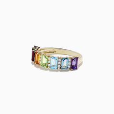 Effy Mosaic 14K Yellow Gold Multi Gemstone and Diamond Ring, 2.83 TCW 14k Yellow Gold Multi-stone Gemstones, Rainbow Multi-stone Rings In 14k Gold, 14k Gold Rainbow Multi-stone Rings, 14k Gold Rainbow Rings With Multi-stone, 14k Gold Multi-stone Emerald Cut Rings, 14k Gold Multi-stone Baguette Cut Ring, Multi-stone 14k Gold Birthstone Ring, 14k Gold Multi-stone Birthstone Ring, Fine Jewelry 14k Gold Multi-stone Cluster Ring