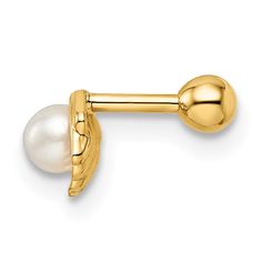 Introducing our exquisite 14k 18 Gauge Scallop Shell Freshwater Cultured Pearl Labret Stud, a stunning addition to your jewelry collection. Made from high-quality 14k yellow gold, this labret stud is both elegant and durable, perfect for everyday wear.The scallop shell design gives this piece a unique and stylish look, while the freshwater cultured pearl adds a touch of elegance. The polished finish enhances the beauty of the gold and pearl, making this labret stud a true standout piece.Weighing only 0.29 grams and measuring 11.4 mm in length and 6.26 mm in width, this labret stud is lightweight and comfortable to wear. The 14k purity ensures that this piece is of the highest quality, making it a valuable addition to your collection.Whether you're looking for a special piece for yourself o Yellow Pearl Earrings, Brown Pearl Earrings, Birthday Pendant, Nautical Earrings, Tiger Eye Earrings, Labret Studs, Seahorse Pendant, Bone Pendant, Scallop Shell