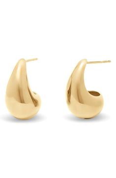 Shaped from 14-karat gold vermeil in a bit of a bubbly silhouette, these trend-right hoop earrings will fall right into your rotation. 1" hoop diameter; 1/2" width Stainless steel post back Sterling silver/14k-gold plate Imported Gold Drop Hoop Earrings In 14k, Modern Gold-plated Drop Hoop Earrings, Modern Gold Plated Drop Hoop Earrings, Gold Plated Teardrop Hoop Earrings With Polished Finish, Modern Gold Plated Teardrop Huggie Earrings, Teardrop Gold Plated Hoop Earrings With Polished Finish, 14k Gold Teardrop Hoop Earrings With Polished Finish, Classic Yellow Gold Drop Hoop Earrings, Elegant Yellow Gold Hoop Teardrop Earrings