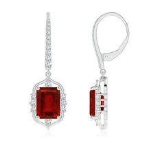 Vintage-Inspired Emerald-Cut Ruby Leverback Earrings Ruby Earrings, Leverback Earrings, Emerald Cut, Vintage Earrings, Vintage Inspired, Emerald, Ruby, White Gold, Free Shipping