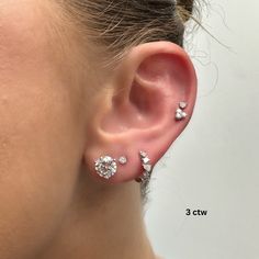 Metal: 14k white gold Color: I/J+ Clarity: S1+ Total Carat Weight: .75, 1, 1.5, 2, 2.5, 3, 4 Sold as a pair Want a piece customized? Contact us: email AB@alexandrabeth.com Kylie Jenner Ear Piercings, 3 Ear Piercings, Unique Piercings, Rich Jewelry, Ear Stacks, Lirika Matoshi, Cool Piercings, Cute Ear Piercings, Expensive Jewelry Luxury