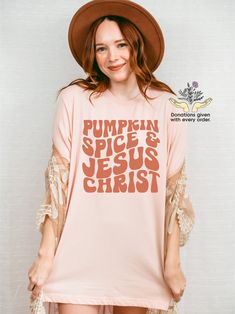 Fun fall look for loving Jesus and a latte! Available in White, Soft Cream, Heather Peach, Heather Ice Blue, or Athletic Heather. In size S-3XL. SHIRT DETAILS: *Solid colors are 100% cotton except Ash - 99% cotton and 1% polyester, heather colors and Solid Black Blend are 52% cotton, 48% polyester (Athletic Heather and Black Heather are 90% cotton, 10% polyester) *Light Fabric  *Tear away label *Bella + Canvas Brand *Our shirt designs are printed. We do not use vinyl. This will give you better q Relaxed Fit Coffee Color Tops For Fall, Pink Letter Print Shirt For Fall, Coffee Letter Print Tops For Fall, Coffee Colored Tops With Letter Print For Fall, Christian Fall Shirts, Fall Christian, Boho Business, Christ Shirts, Christian Fall