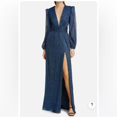 Nwt Rebecca Vallance Jagger Gown Navy Metallic Bow Wedding Dress, Tie Maxi Dress, Rebecca Vallance, Designer Evening Gowns, One Shoulder Gown, Black Flare, White Halter Maxi Dress, Halter Maxi Dresses, Dresses Backless