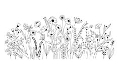 a line drawing of flowers on a white background