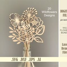 Bouquet For Mom, Wild Flowers Bouquet, Feather Vector, Laser Cut Wood Crafts, Laser Projects, Laser Engraved Gifts, Laser Engraved Ideas, 3d Svg, Wooden Pen