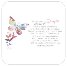 a greeting card with butterflies and the words happy birthday, daughter written in pink on it