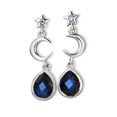 These celestial moon and star sterling silver Labradorite earrings are pure magic! Inspired by the night sky, these earrings feature crescent moons and stars with a stunning genuine Labradorite gem. Wear these on a beautiful night out or let them add a bit of glam to casual outfit. Labradorite can symbolize self-love, spiritual protection and intuition.*Our jewelry features natural, genuine gemstones, ensuring each piece is unique and one-of-a-kind. Please note that, as no two gemstones are iden Moons And Stars, Spiritual Protection, Labradorite Earrings, Beautiful Night, Moon And Star, The Night Sky, Night Sky, Casual Outfit, Labradorite