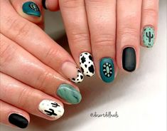 Fall Western Nails, Western Nail Art, Rodeo Nails, Cowboy Nails, Kids Nail Designs, Tips Nails, Western Nails, Nails Colorful, Boho Nails