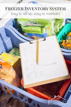 a box filled with lots of food and writing on it's side that says freezer inventory system easy to set up today in march