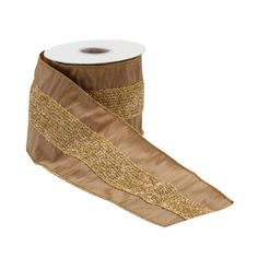 a roll of gold glitter ribbon on a white background