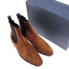 Zelli Brown Formal Suede Slip-on Boots, Cognac Fitted Boots For Formal Occasions, Formal Slip-on Suede Boots, Fitted Cognac Boots For Formal Occasions, Formal Fitted Cognac Boots, Elegant Suede Boots With Goodyear Welted, Formal Suede Chelsea Boots With Rubber Sole, Fitted Brown Chelsea Boots With Suede Lining, Luxury Chelsea Boots For Galas