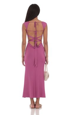 Strappy Cowl Neck Maxi Dress in Purple | LUCY IN THE SKY Stretch Dresses With Tie Back For Brunch, Fitted Midi-length Backless Dress With Tie Back, Stretch Maxi Dress With Tie Back, Stretch V-neck Maxi Dress With Tie Back, Fitted Backless Maxi Dress With Tie Back, Fitted Maxi Length Backless Dress With Tie Back, Fitted Maxi Dress With Cowl Back For Spring, Party Midi Dress With Stretch And Tie Back, Party Stretch Midi Dress With Tie Back