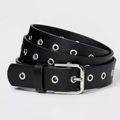 Accessorize Your Waistline With This Grommet Belt From Ava & Viv. This Black Faux-Leather Belt Offers Easy Styling With A Range Of Outfits. It's Decorated With Silver-Tone Grommet Details And A Metal Buckle Closure For An Edgy Look. This Fashionable Women's Belt With Multiple Holes Provides An Adjustable, Secure Fit Around Your Waist, And You Can Pair It With A Black Dress Or High-Waisted Jeans And A Tucked-In Top To Add On-Trend Impact Women's Black Grommet Belt Silver Metal Buckle Closure Faux Womens Black Belt, Grommet Belt, Double Buckle Belt, Plus Size Belts, Women's Belt, Casual Belt, Of Outfits, Woven Belt, Faux Leather Belts