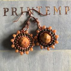 Copper Canyon Agate and Crystal Beaded Earrings by WorkofHeart on Etsy Artisan Czech Glass Beaded Earrings, Artisan Czech Glass Round Beaded Earrings, Beaded Brown Czech Glass Earrings, Brown Beaded Czech Glass Earrings, Brown Copper Bead Earrings, Brown Copper Earrings With Round Beads, Copper Spacer Beads Jewelry, Handmade Bronze Beaded Earrings With Round Beads, Czech Glass Beaded Earrings With Spacer Beads