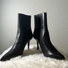 Steve Madden Iyanna Bootie Black Leather Size 10m 3 1/2 Heel Height Zipper Closure Brand New (Never Worn) W/O Original Box Pointy Toe Fitted Faux Leather Boots With 4-inch Heel, Fall Heels For Night Out With Almond Toe, Fall Almond Toe Heels For Night Out, Trendy Boots With 4-inch Heel For Formal Occasions, Trendy Formal Boots With 4-inch Heel, Faux Leather Heeled Boots With Pointed Toe, Edgy Fitted Ankle-high Boots, Classic Heels For Night Out In Fall, Chic Boots With 4-inch Heel Medium Width