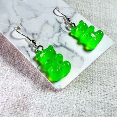 Cute Handmade Gummy Bear Earrings Gift Colourful Kawaii Sweets Green Cute Green Earrings For Birthday, Sweet Green Jewelry For Gifts, Handmade Green Kawaii Earrings, Fun Green Earrings For Birthday, Green Resin Fun Earrings, Wardrobe Overhaul, Kawaii Sweets, Gummy Bear Earrings, Science Jewelry