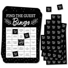 a black and white board game with the words find the guest, ring on it