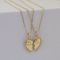 18k Gold Filled Friendship Necklace Best Friend Gifts  Duo Set Heart Necklace BFF Gifts for Her Best Friend Jewelry Heart Couples Necklace  Our enchanting heart necklace is a sign of the unbreakable connection between two soul mates who share a special friendship. Made with love and care, this beautiful necklace is the symbol of everlasting friendship and the unique connection you and your best friend share. Description Heart : Double Half Heart Charms 21MM x 8MM Material: 18k gold filled / Stai Gold Heart Charm Necklaces For Friendship, Gold Heart Charm Necklace As Gift, Elegant Heart-shaped Necklace For Friendship, Dainty Friendship Necklaces For Valentine's Day, Friendship Dainty Necklace For Valentine's Day, Dainty Friendship Necklace For Valentine's Day, Gold Heart Necklace For Mother's Day Friendship, Gold Heart Pendant Necklace For Best Friend, Heart-shaped Gold Necklace For Best Friend