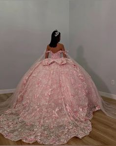 Pink And Silver Quinceanera Dress, Pink Quinceanera Dresses With Flowers, Pink Quince Dress With Flowers, 15 Dresses Quinceanera Pink, Quince Dress Pink, Coquette Quinceañera