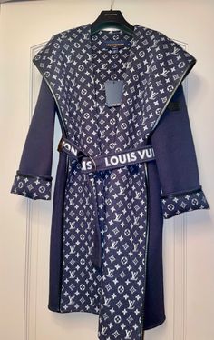 Louis Vuitton SIGNATURE DOUBLE FACE HOODED WRAP COAT | eBay Luxury Blue Hooded Outerwear, Hooded Wrap Coat, Louis Vuitton Jeans, Louis Vuitton Kimono, Active Wear Dresses, Louis Vuitton Fashion, Mens Fashion Casual Outfits, Wrap Coat, Activewear Fashion