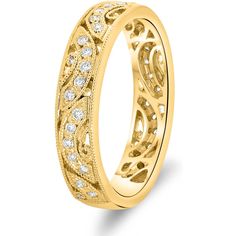 Step into a world of timeless elegance with the Ladies Pave Set Filigree Wedding Band from Roman & Jules. This exquisite ring transports you to an era of sophistication and grace, with its wide band and meticulously crafted filigree design. The milgrain finished edges add a touch of antique charm, making it a true work of art.What sets this ring apart are the .22 CTW round diamonds that adorn the band, adding a subtle yet undeniable touch of luxury. These white diamonds glisten like stars in the White Diamond Jewelry, Filigree Wedding Band, Platinum Rose Gold, Diamond Birthstone, Yellow Gold Engagement, Rose Gold Band, Charm Making, Filigree Design, Engagement Bands