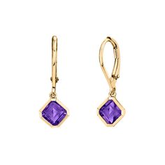 14K yellow gold leverback earrings with two octagonal, step-cut amethysts weighing 1.30 carats total. Discount Jewelry, Amethyst Jewelry, Sterling Silver Dangle Earrings, Amethyst Earrings, Jewelry Online Shopping, Silver Earrings Dangle, Amethyst Gemstone, Gold Plated Silver, Purple Amethyst