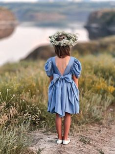 Toddler Wedding Outfit Girl, Dusty Blue Flower Girl Dress, Dress With Bow On Back, Dusty Blue Flower Girl, Flower Girl Dress With Bow, Blue Flower Girl Dress, Boho Flower Girl Dress, Blue Flower Girl, Flower Girl Dresses Blue