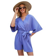 Belted Jumpsuits And Rompers For Spring Vacation, V-neck Belted Jumpsuits And Rompers For Vacation, Belted V-neck Jumpsuit For Vacation, Belted V-neck Jumpsuits And Rompers For Vacation, Spring Beach Solid Color Jumpsuits And Rompers, V-neck Solid Color Jumpsuits And Rompers For Vacation, Solid Color V-neck Jumpsuit For Loungewear, Spring Jumpsuits And Rompers, Spring Jumpsuits And Rompers For Loungewear