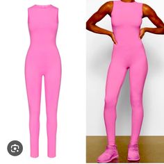 Sold Out Online Brand New Inseam And Whole Length Measurements Pictured Bubblegum Pink Pink Summer Unitard, Pink Sleeveless Athleisure Bodysuit, Fitted Pink Jumpsuits And Rompers, Spring Sleeveless Unitard, Fitted Sleeveless Unitard For Spring, Fitted Sleeveless Spring Unitard, Pink High Stretch Casual Bodysuit, High Stretch Pink Casual Bodysuit, High Stretch Casual Pink Bodysuit