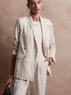 Linen Blazer Outfit Women, Linen Blazer Outfit, Linen Suits Women, Blazer Outfits For Women, White Suit, Linen Suits, Blazer Set, Elegante Casual, Linen Suit