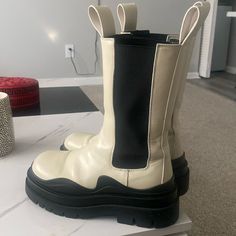 Sea Salt/Black Boots Fairly Used Very Comfortable Many Compliments Cream Bottega Boots, Bottega Boots, Bottega Veneta Shoes, Sea Salt, Black Cream, Bottega Veneta, Womens Shoes Sneakers, Black Boots, Shoes Sneakers