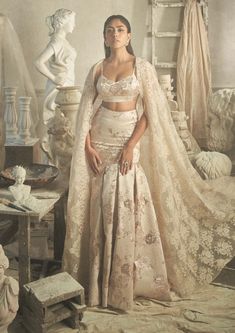 Shehla Khan-Off-White Mermaid Lehenga Set-INDIASPOPUP.COM Mermaid Lehenga, Lehenga White, Mermaid Fit, Indian Engagement, White Lehenga, Lehenga Dupatta, Shoot Poses, Organza Lehenga, Female Celebrity Fashion