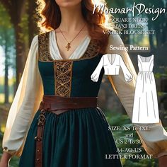 Medieval ren faire maxi dress pattern perfect for beginners Buy old and new models in our store at the best price! 👉https://moanartdesign.etsy.com Special offer: ♥ Free dress pattern is sent with every order placed today. ♥  The amount of fabric required for the model is 4,5 meters.  You will need  hidden zipper for the middle back. Our model is suitable for all woven fabrics.  There is a seam allowance in our pattern. **US Sizes: 2, 4, 6, 8, 10, 12, 14, 16, 18, 20, 22, 24, 26, 28, 30 **Standar Medieval Overdress Pattern, Medieval Robe Women, Ren Fair Dress Pattern, Medieval Patterns Clothing, Robe Sewing Pattern Free, Sew Pattern Dress, Medieval Dress Sewing Pattern, Medieval Sewing Patterns, Easy Wrap Dress Pattern Free