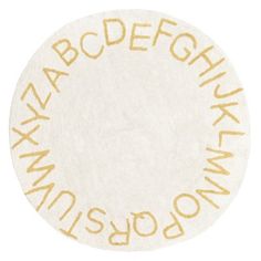 a white circle with yellow letters on it