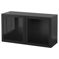 a black cabinet with two glass doors on each side