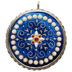 Exquisite Enamel design giving the appearance of pearls on the outer edge and beautiful details in the center that give the appearance of bright red rubies. The details on this pendant brooch are truly amazing and vibrant. The versatility adds a plus being able to wear it as a brooch or a lovely pendant. Excellent condition, no missing or peeling enamel, set in solid 14k yellow gold. White Gold Cross Pendant, Purple Pansies, Contemporary Necklace, Pendant Brooch, Unique Brooch, White Gold Sapphire, Gold Cross Pendant, Art Deco Necklace, Heart Brooch