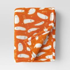 Ghost Printed Plush Halloween Throw Blanket Orange/Ivory - Hyde & EEK! Boutique™: Lightweight, Knitted, Recycled Polyester, 50x60" Fall Blanket Aesthetic, Cute Fall Room Decor, Colorful Halloween Decor, Spooky Blanket, Fall Blankets, Halloween Throw Blanket, Streamer Party Decorations, Preppy Halloween, Fall Throw Blanket