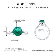 Product Details This Promise Ring is an exclusive piece set with Round Shape Lab Created Emerald as solitaire and Diamond as hidden stone in bezel setting. This Solitaire Ring is crafted in split shank band made in Solid Gold. Product Information SKU SHP-RINGS112033128 Width 4.5 mm Height 8 mm Weight 2.40 gm (Approximate) LAB CREATED EMERALD INFORMATION No.of Stones 1 Pieces Total Weight 2.18 Carat (Approximate) Dimension(approx) Round-8X8 mm-1 Pcs Color Green Cut Brilliant Shape Round Setting Type Prong-Setting Quality Grade AAAA DIAMOND INFORMATION No.of Stones 2 Pieces Total Weight 0.05 Carat (Approximate) Dimension(approx) Round-1.50X1.50 mm-2 Pcs Color HI Cut Brilliant Shape Round Setting Type Prong-Setting Quality Grade SI View More Product Parent Collection Handle engagement-ring Bezel Set Diamond Ring, Lab Created Emerald, Bezel Set Diamond, 18k Yellow Gold Ring, Split Shank, Ring Sizer, Promise Ring, Yellow Gold Rings, Solitaire Ring