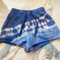 Blue Tie-Dye Aqua Shorts Super Comfortable Drawstring At Waist Pockets On Sides Never Worn, Tags Still Attached Aqua Jeans, Aqua Shorts, Blue And White Shorts, Tie Dye Colors, Belted Shorts, Tie Dye Shorts, Embroidered Shorts, Blue Tie, Denim Shorts Women