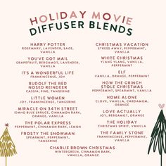 Christmas Diffuser Blends, Miracle On 34th Street, The Family Stone, Essential Oil Plants, Essential Oil Diffuser Recipes, Essential Oil Blends Recipes, Essential Oil Mixes