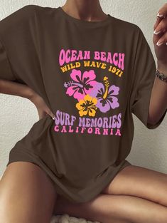 Hawaii Hibiscus Flower, Cotton Aesthetic, Hawaii Hibiscus, Womens Tshirt, Flower Shorts, Loose Tees, Ocean Beach, Summer Tshirts, Oversized Tshirt