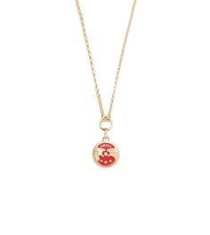 Description Handcrafted in 18-karat Yellow Gold and red ceramic, this Strength Small Mixed Belcher Chain Necklace is a reminder that Strength is within. We all have it, but sometimes it wanes, and we need to call on it. The lion symbolizes strength, dignity, passion, self-confidence, and solar energy. The tiger represents a quieter, steely strength. We all have both solar and lunar energies inside of us. Sometimes it takes greater strength to pull back and then to push forward. It is time to har Luxury Red Enamel Necklaces, Red Enamel Round Necklace, Enamel Pendant Necklaces, Gold-tone Necklace With Logo Charm, Red Gold Plated Round Pendant Jewelry, Red Gold-plated Round Pendant Jewelry, Gold-tone Round Necklace With Logo Charm, Red Gold Plated Necklace, Red Enamel Round Pendant Necklace