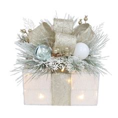 a present box with christmas decorations and lights